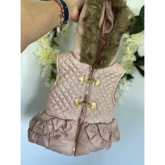 Little Lass Light Pink Puffer Vest Girls 2T Faux Fur Trimmed Hoodie Full Zip EUC - Picture 10 of 16